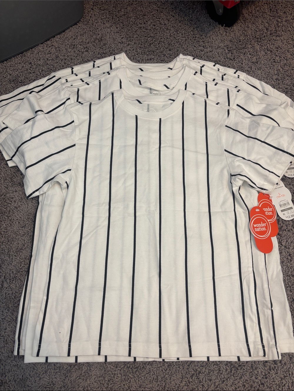 wonder nation White Tee with Black Pinstripes